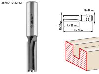 Фреза пазовая прямая, D=12 мм, рабочая длина-32 мм, хв.-12 мм, ЗУБР Профессионал Зубр