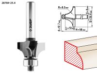 Фреза ЗУБР "ПРОФЕССИОНАЛ" кромочная калевочная №1, диаметр-25,4 мм, рабочая длина-13 мм, радиус-6,3 мм, хвостовик-8 мм, диаметр подшипника-12,7 мм Зубр