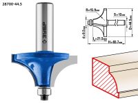 Фреза кромочная калевочная №1, D= 44,5мм, рабочая длина-21,5мм, радиус-15,9мм, хв.-12мм, d-9,5мм, ЗУБР Профессионал Зубр