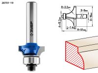 Фреза кромочная калевочная №1, D= 19мм, рабочая длина-7,4мм, радиус-3,2мм, хв.-8мм, d-12,7мм, ЗУБР Профессионал Зубр