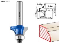 Фреза кромочная калевочная №1, D= 22,2мм, рабочая длина-9,4мм, радиус-4,8мм, хв.-8мм, d-12,7мм, ЗУБР Профессионал Зубр