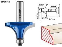 Фреза кромочная калевочная №1, D= 50,8мм, рабочая длина-25мм, радиус-19мм, хв.-12мм, d-12,7мм, ЗУБР Профессионал Зубр