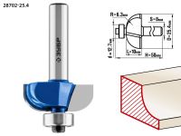 Фреза кромочная калевочная №2, D= 25,4мм, рабочая длина-10мм, радиус-6,3мм, хв.-8мм, d-12,7мм, ЗУБР Профессионал Зубр