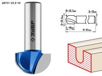 Фреза пазовая галтельная, D= 25,4мм, рабочая длина-16мм, радиус-12,7мм, хв.-12 мм, ЗУБР Профессионал Зубр