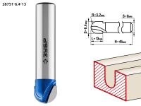 Фреза пазовая галтельная, D= 6,4мм, рабочая длина-13мм, радиус-3,2мм, хв.-8 мм, ЗУБР Профессионал Зубр