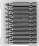 Биты ЗУБР "МАСТЕР" кованые, хромомолибденовая сталь, тип хвостовика E 1/4", PH2, 50мм, 10шт Зубр