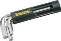 Набор KRAFTOOL Ключи "EXPERT" имбусовые короткие, Cr-Mo сталь, держатель-рукоятка, HEX 2-10мм, 8 пред Kraftool