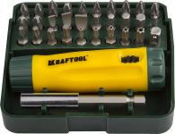 Набор KRAFTOOL Отвертка реверсивная с битами и адаптером, Cr-V, 32 предмета Kraftool