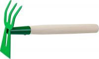 Мотыга-рыхлитель, 39627, с деревянной ручкой, "лопатка+3 зуба" гнутая, 145x75x390мм РОСТОК