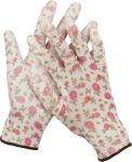 Перчатки GRINDA садовые, прозрачное PU покрытие, 13 класс вязки, бело-розовые, размер L Grinda