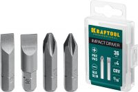 KRAFTOOL 36 мм, 4 шт, Набор бит для ударной отвертки (25551) Kraftool