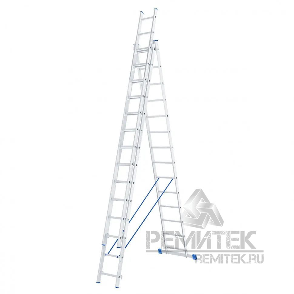 Лестница, 3 х 14 ступеней, алюминиевая, трехсекционная, Россия, СИБРТЕХ  арт. 97824 купить по цене 22 375 руб