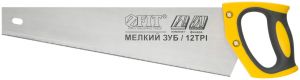 Ножовка по ламинату, мелкий каленый зуб 12 ТPI (шаг 2 мм), заточка, пластиковая прорезиненная ручка 400 мм FIT