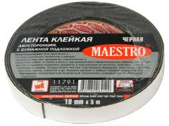 Лента клеящая, двухсторонняя монтажная, чёрная 25мм х 5м MAESTRO